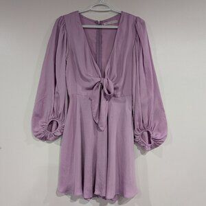 Saints + Secrets Long Sleeve Deep Vee Dress Lilac Purple Size Small